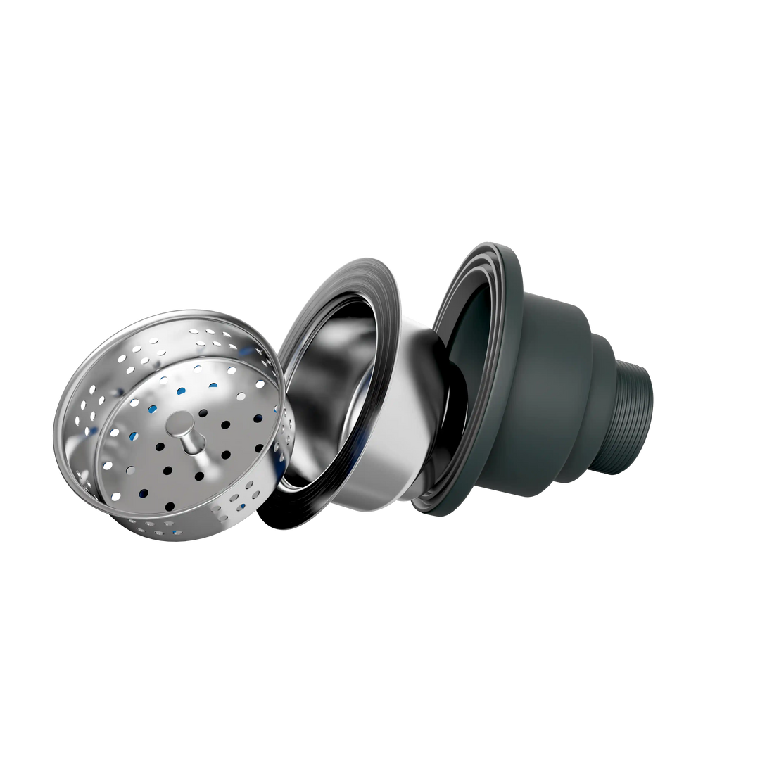 Stainless steel basket strainer with removable drain assembly.
