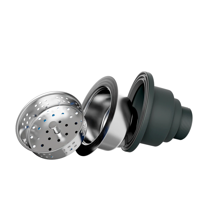 Stainless steel basket strainer with removable drain assembly.