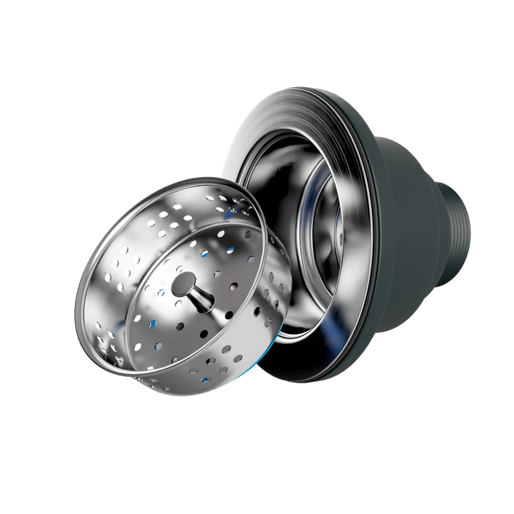 Stainless steel basket strainer with removable drain assembly.