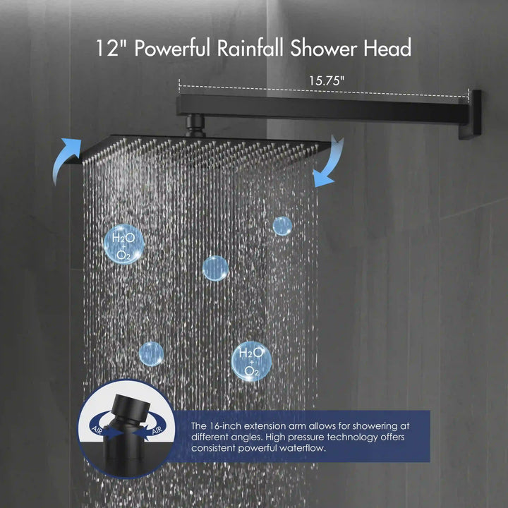 Eridanus Matte Black Shower System with Rough-in Valve All-In-One Kit