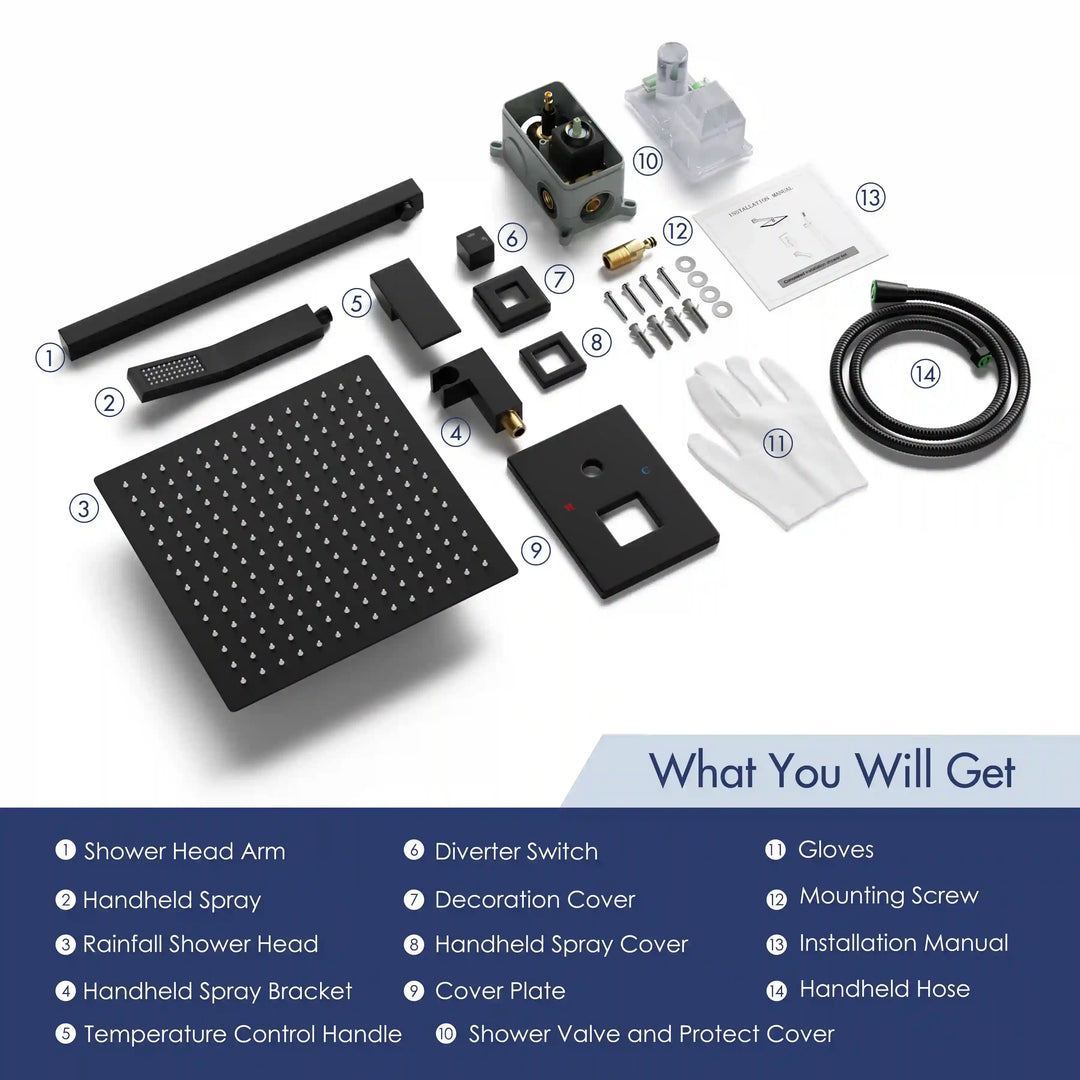 Eridanus Matte Black Shower System with Rough-in Valve All-In-One Kit