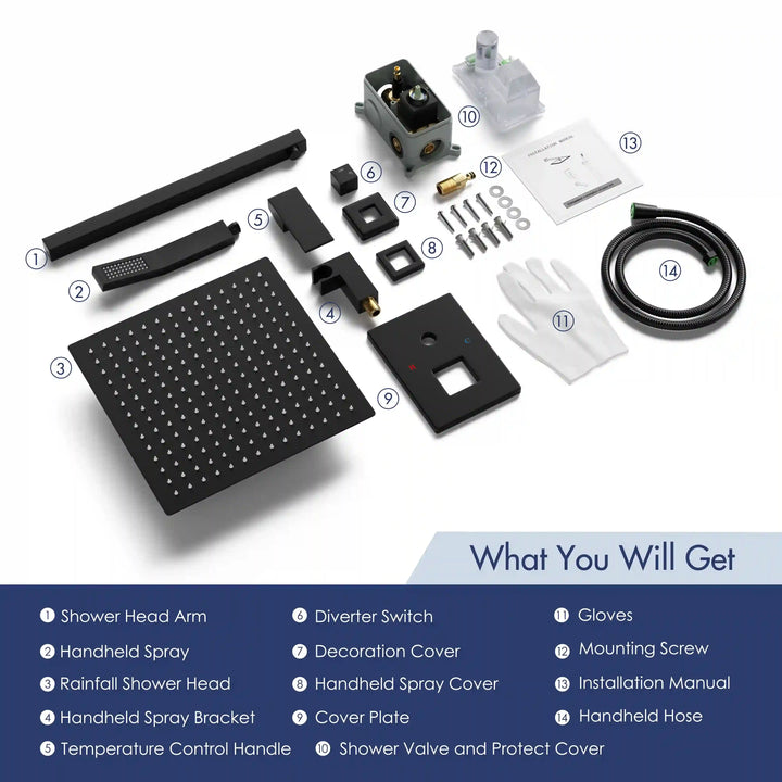 Eridanus Matte Black Shower System with Rough-in Valve All-In-One Kit