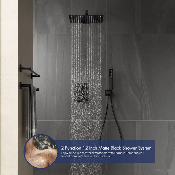 Eridanus Matte Black Shower System with Rough-in Valve All-In-One Kit